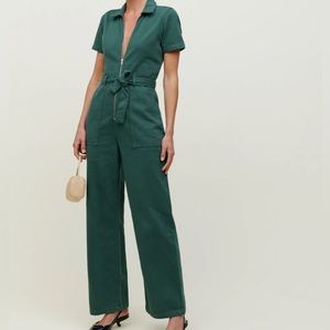 Reformation Cassidy Denim Jumpsuit Jade Size 6